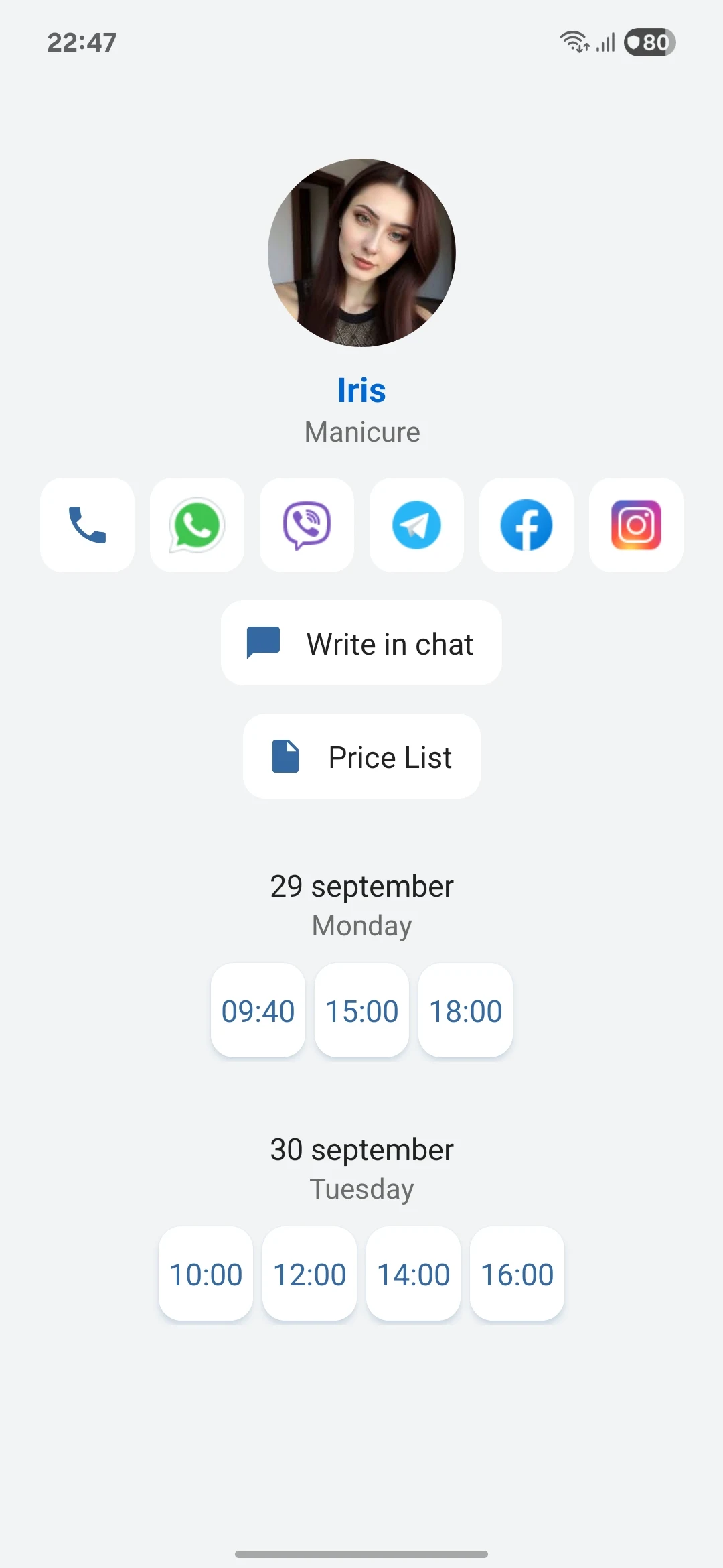 Check in Beauty Client screenshot